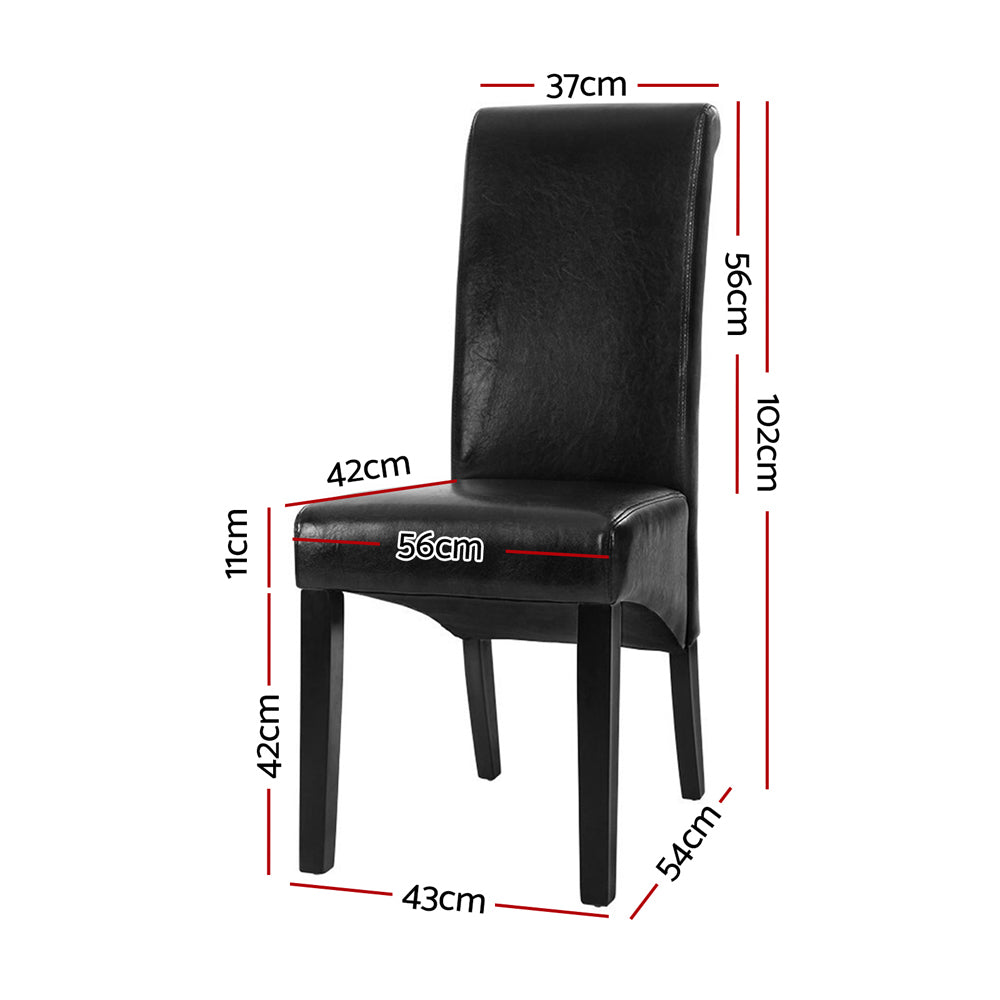 Sienna Set of 2 Dining Chairs Leather Parsons Chair - Black