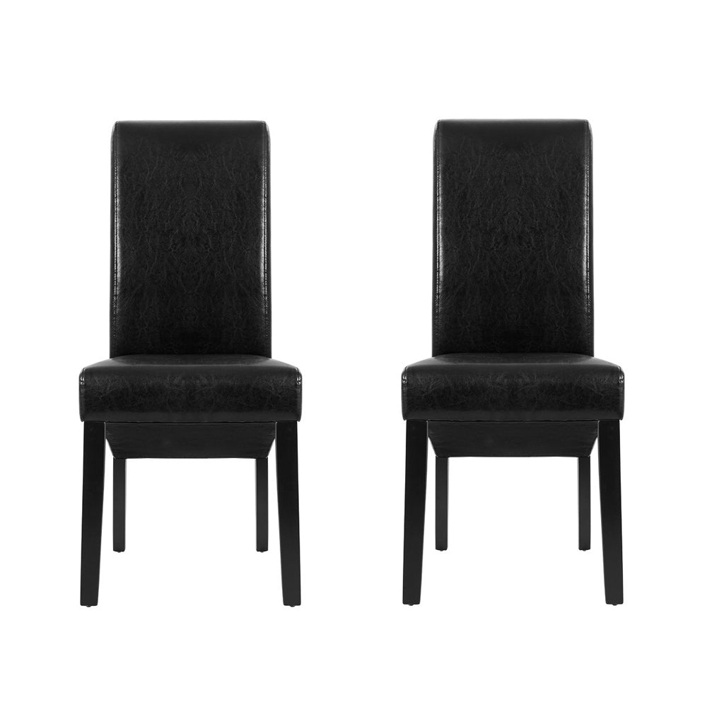 Sienna Set of 2 Dining Chairs Leather Parsons Chair - Black
