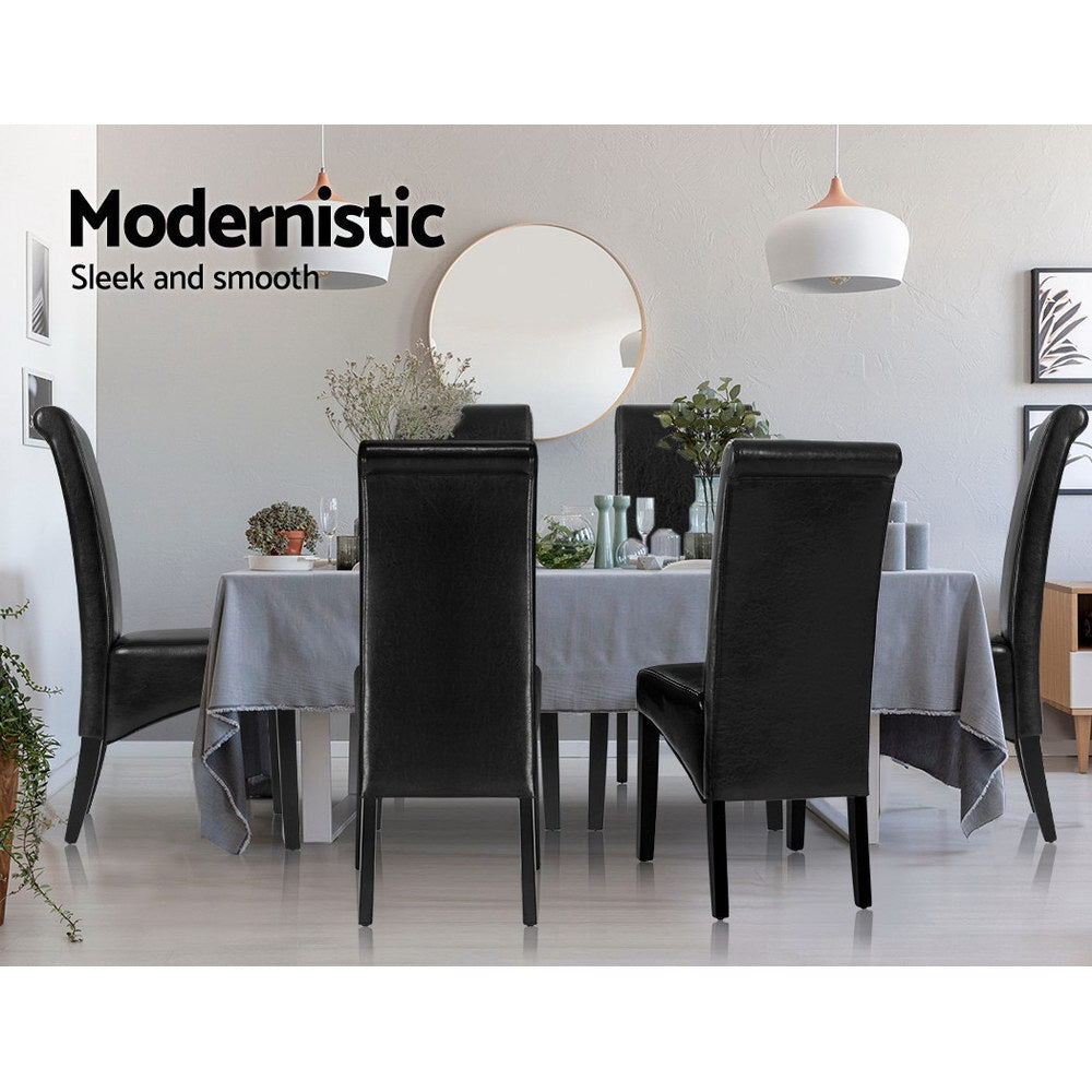 Sienna Set of 2 Dining Chairs Leather Parsons Chair - Black