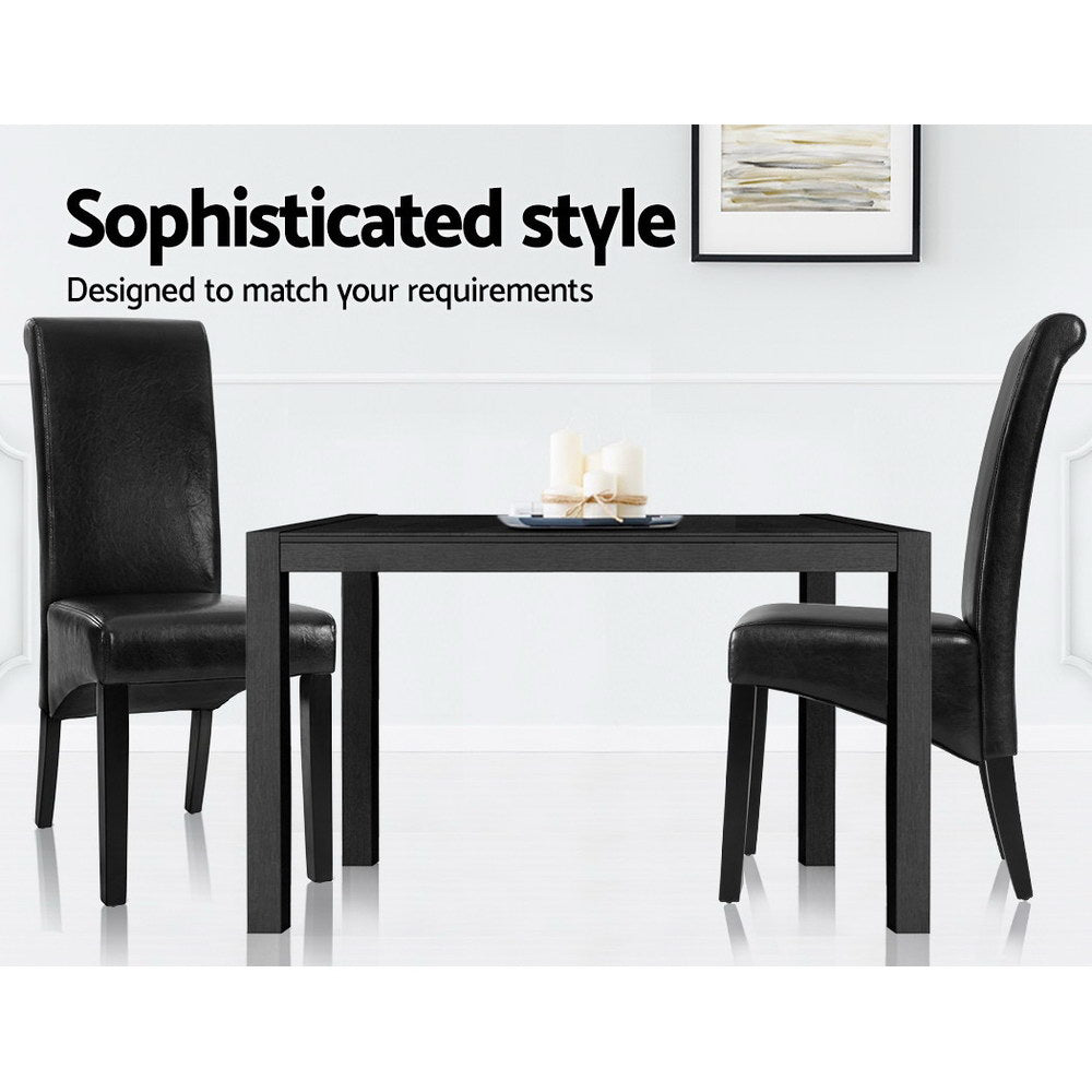 Sienna Set of 2 Dining Chairs Leather Parsons Chair - Black