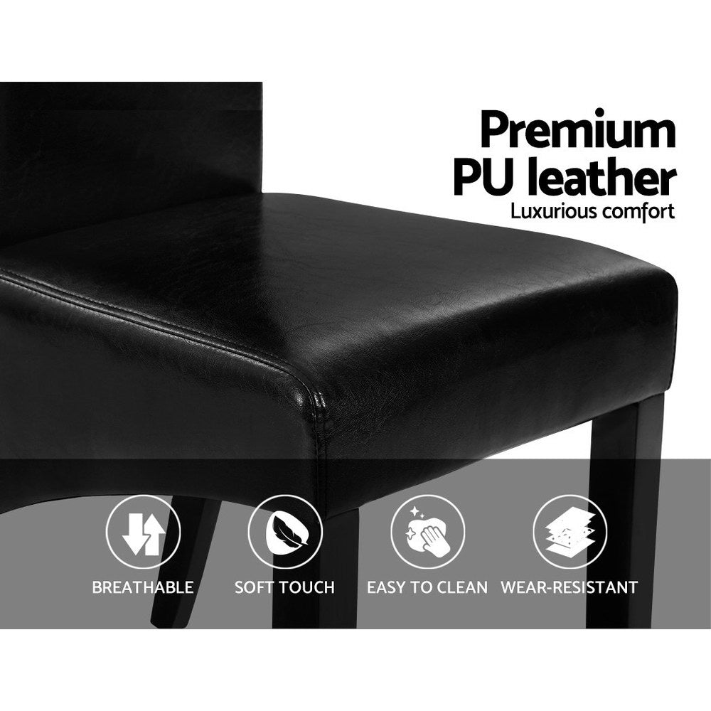 Sienna Set of 2 Dining Chairs Leather Parsons Chair - Black