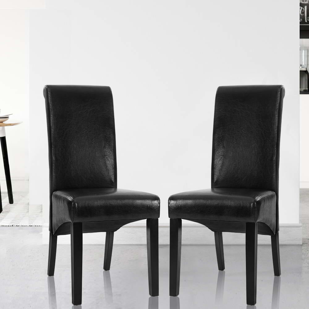 Sienna Set of 2 Dining Chairs Leather Parsons Chair - Black