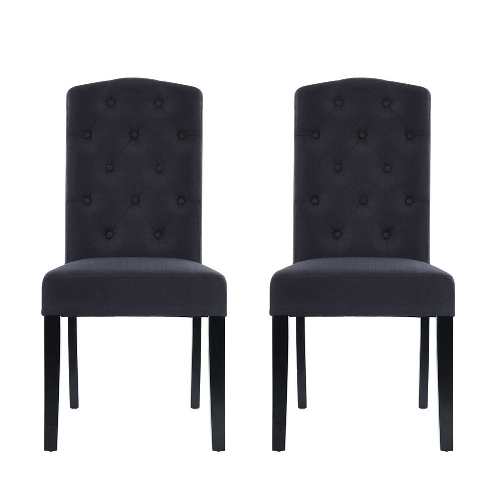 Holly Set of 2 Dining Chairs Linen Parsons Chair - Dark Grey
