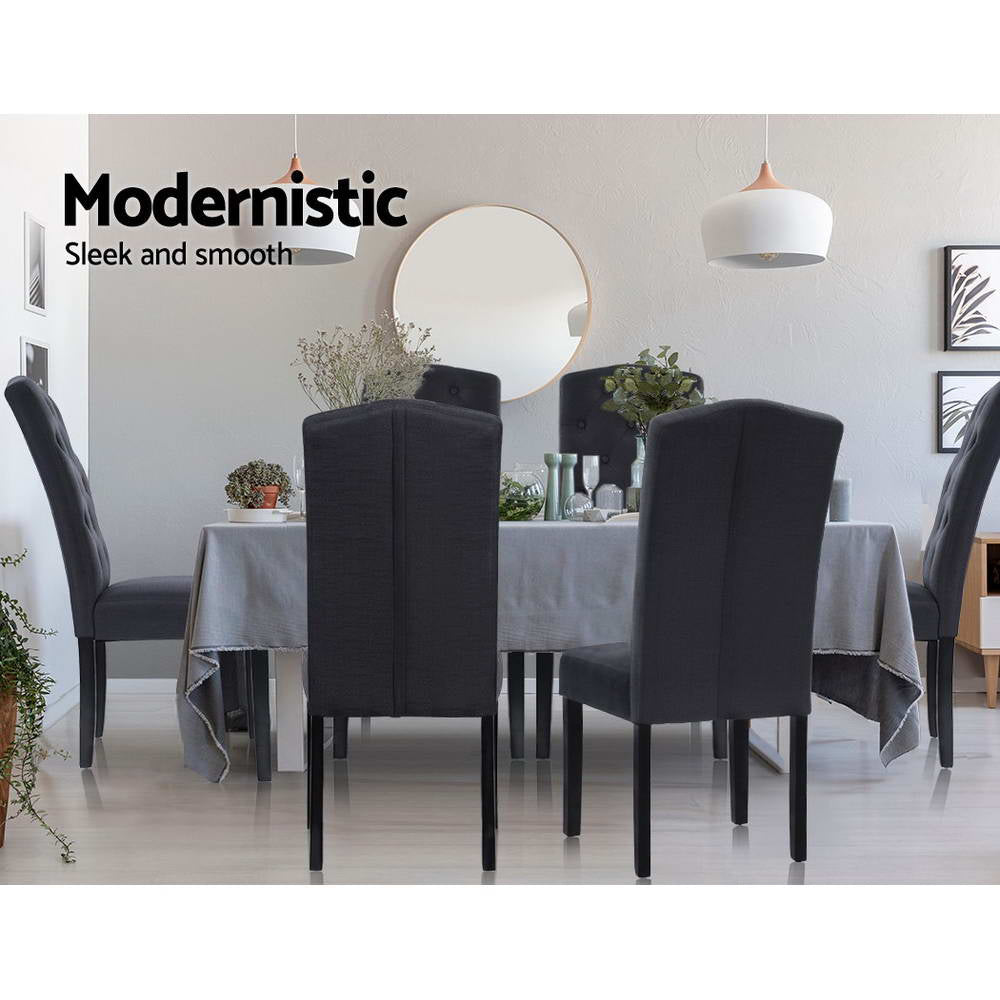 Holly Set of 2 Dining Chairs Linen Parsons Chair - Dark Grey