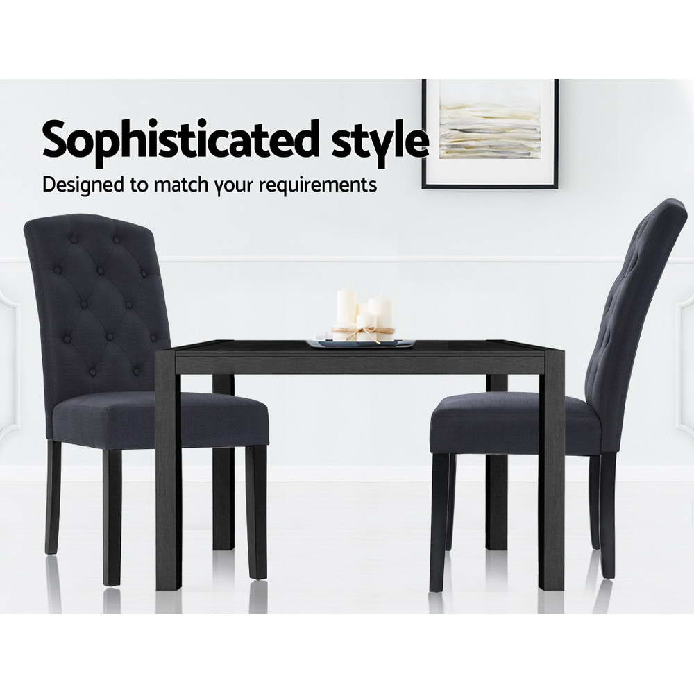 Holly Set of 2 Dining Chairs Linen Parsons Chair - Dark Grey