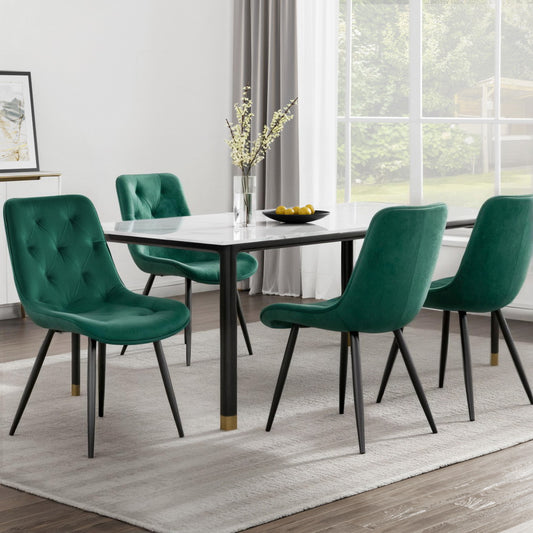Hadley Set of 4 Dining Chairs Velvet Diamond Tufted - Green