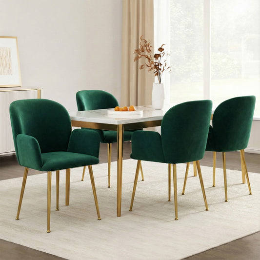 Bentley Set of 4 Dining Chairs Velvet Armchair - Green