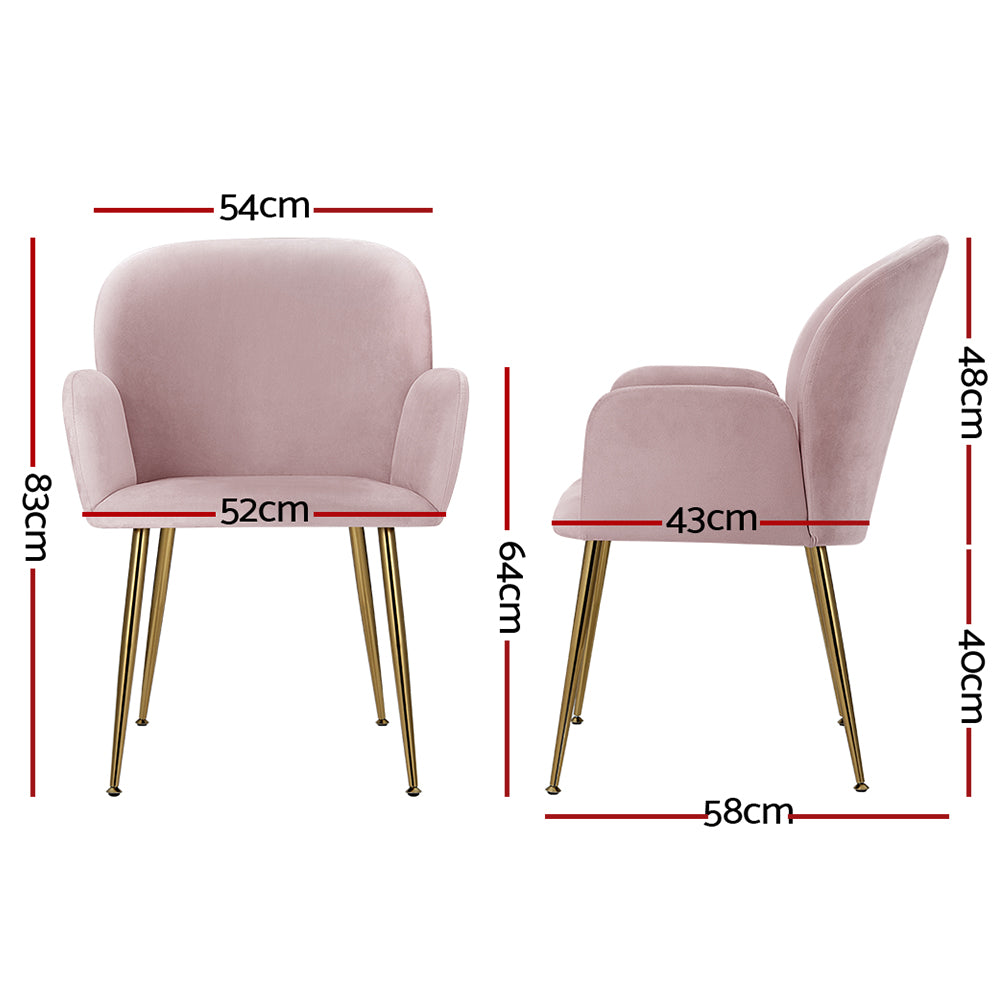 Bentley Set of 2 Dining Chairs Velvet Armchair - Pink