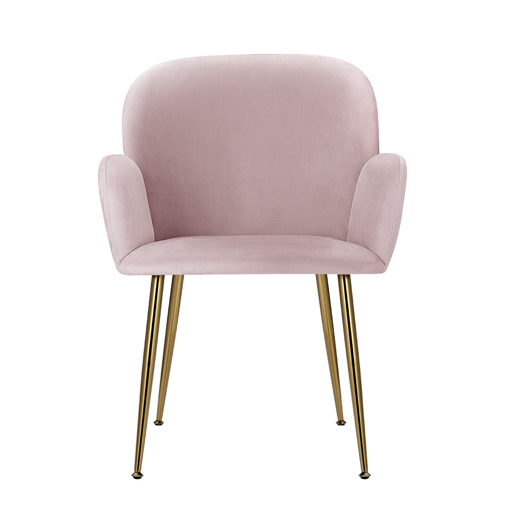 Bentley Set of 2 Dining Chairs Velvet Armchair - Pink