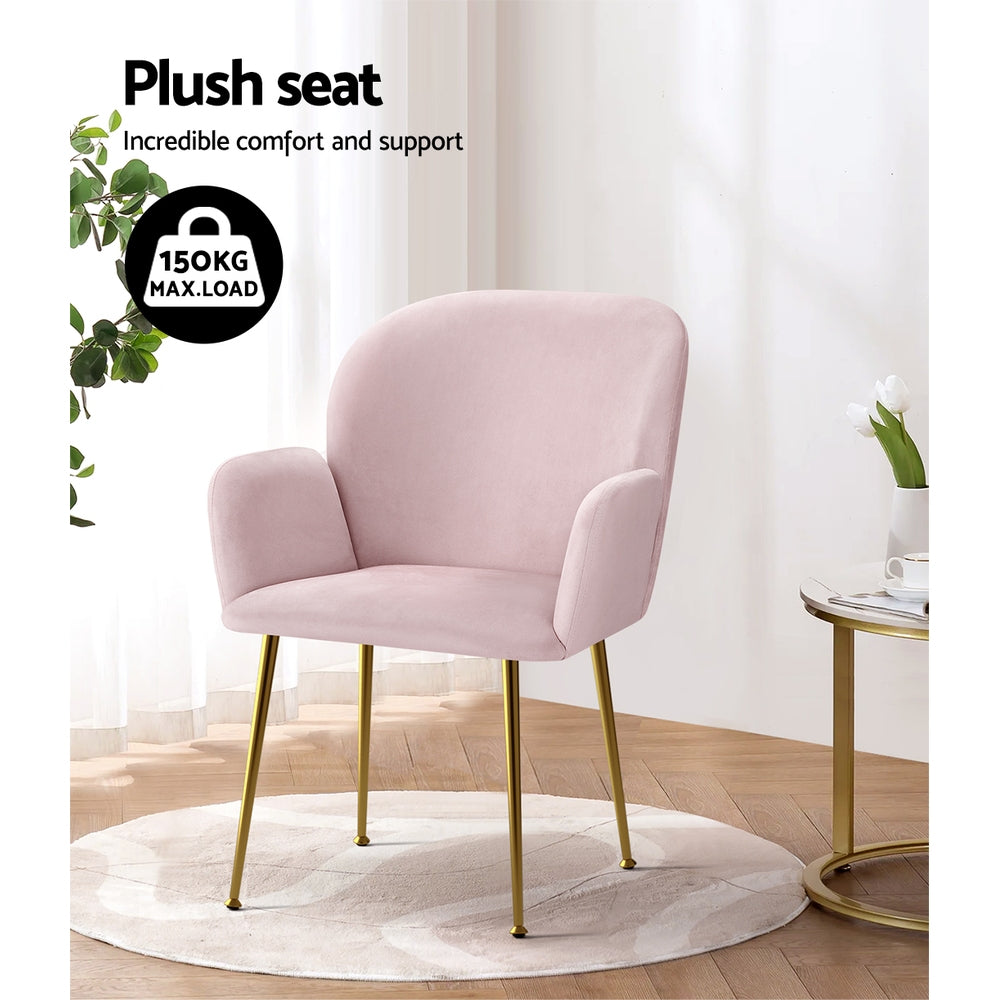 Bentley Set of 2 Dining Chairs Velvet Armchair - Pink