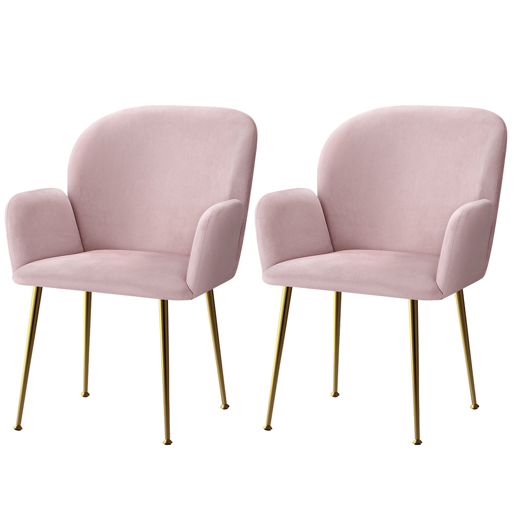 Bentley Set of 2 Dining Chairs Velvet Armchair - Pink