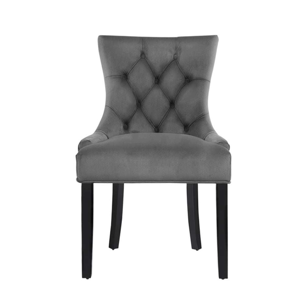 Layne Set of 2 Dining Chairs French Provincial Retro Wooden Velvet Fabric - Grey