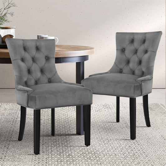 Layne Set of 2 Dining Chairs Velvet French Provincial - Grey