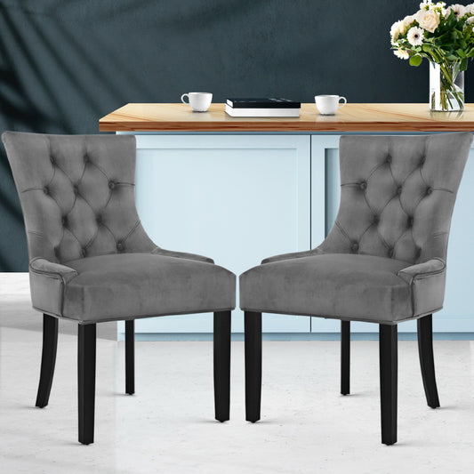 Layne Set of 2 Dining Chairs Velvet French Provincial - Grey