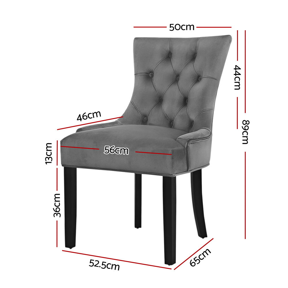 Layne Set of 2 Dining Chairs Velvet French Provincial - Grey