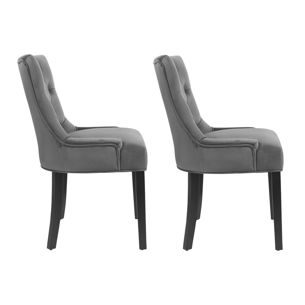 Layne Set of 2 Dining Chairs Velvet French Provincial - Grey