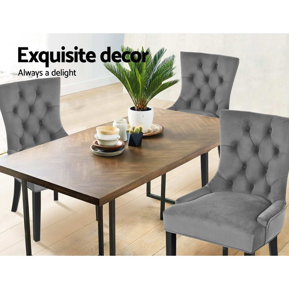 Layne Set of 2 Dining Chairs Velvet French Provincial - Grey