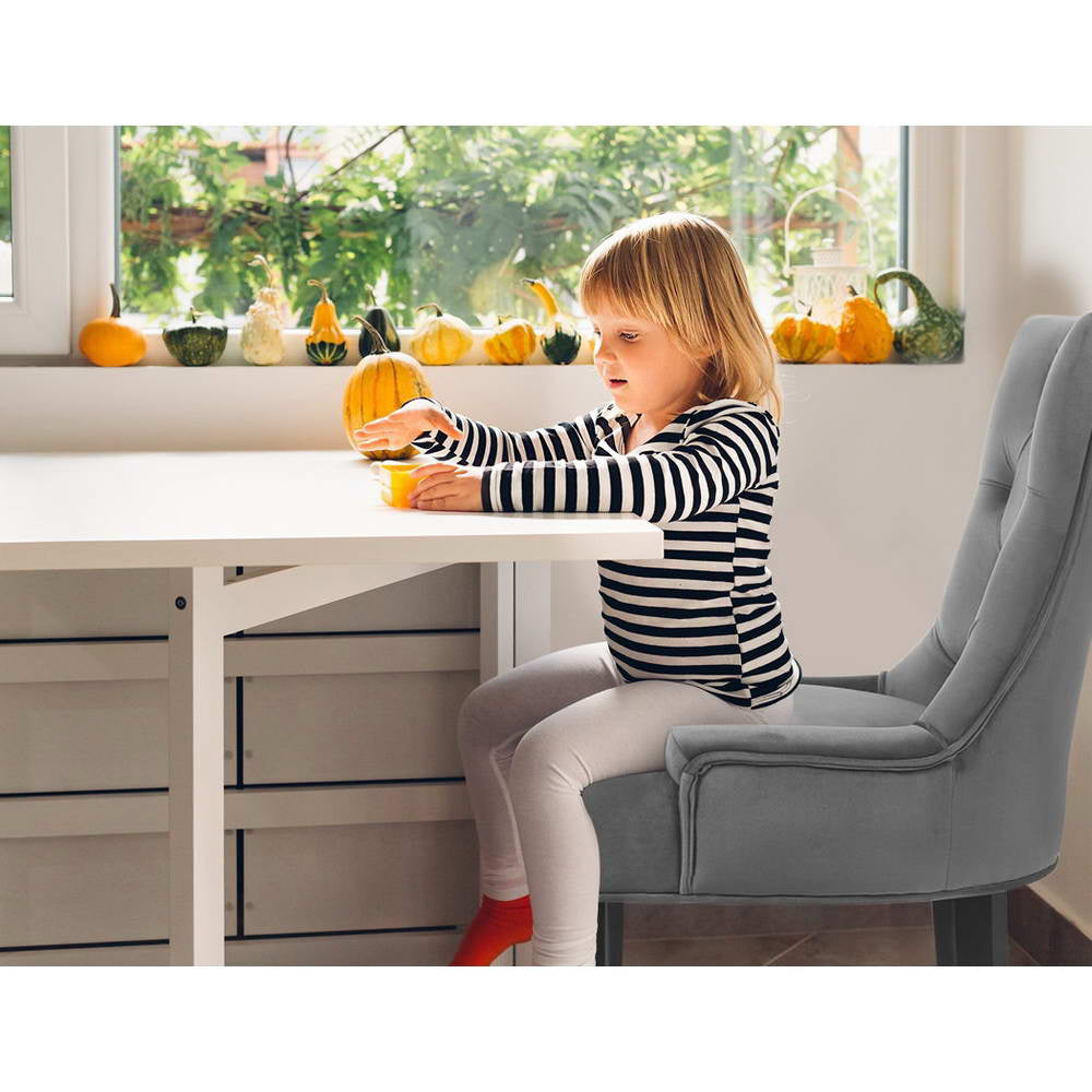 Layne Set of 2 Dining Chairs Velvet French Provincial - Grey