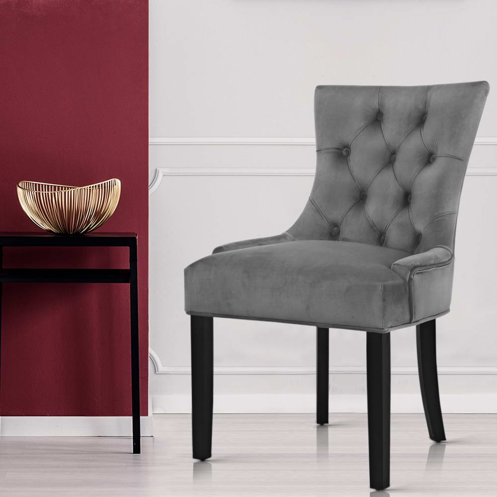 Layne Set of 2 Dining Chairs Velvet French Provincial - Grey