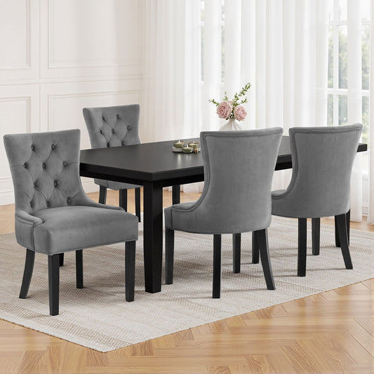 Layne Set of 4 Dining Chairs Velvet French Provincial - Grey