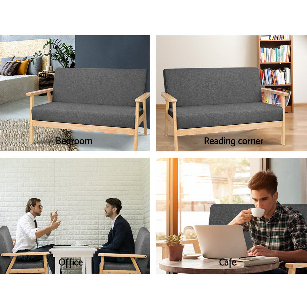 Mona 2-Seater Fabric Sofa Chair - Grey
