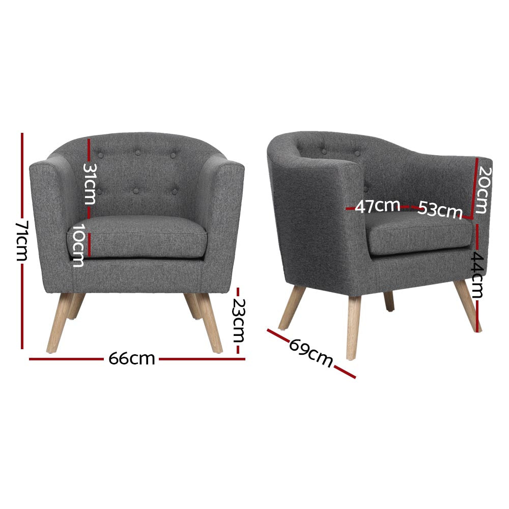 Maliah Accent Tub Fabric Lounge Armchair - Grey