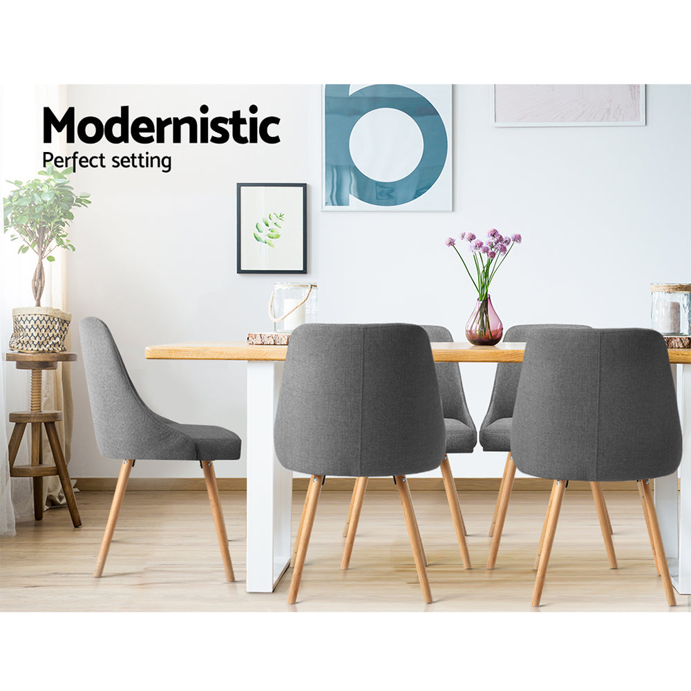 Colbie Set of 2 Replica Dining Chairs Fabric Wooden - Grey