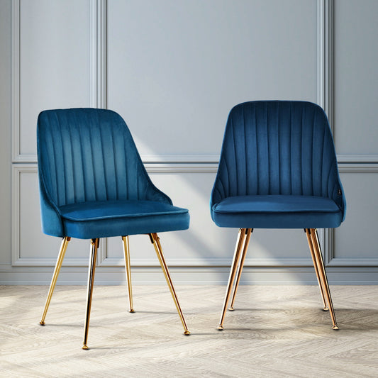 Brynlee Set of 2 Dining Chairs Velvet Channel Tufted - Blue