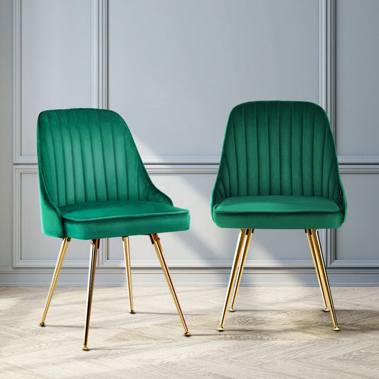 Brynlee Set of 2 Dining Chairs Velvet Channel Tufted - Green