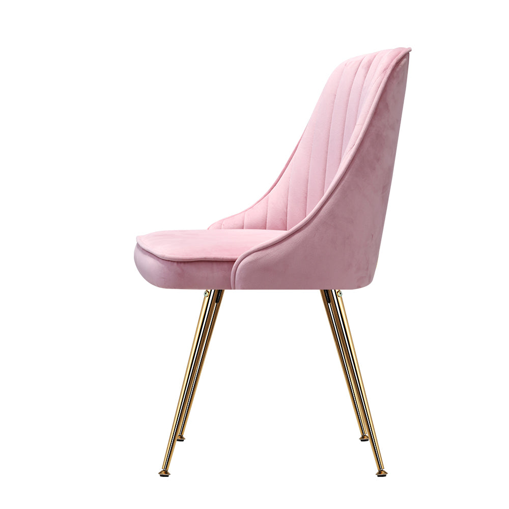 Kody Set of 2 Dining Chairs Velvet Channel Tufted - Pink