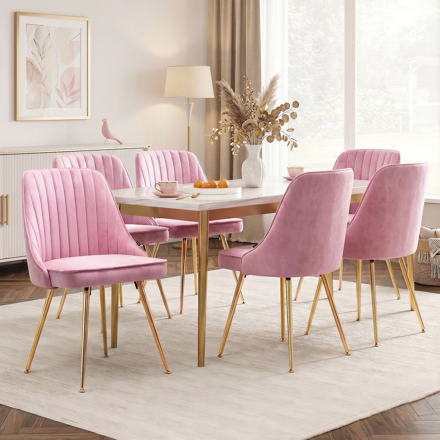 Kody Set of 6 Velvet Channel Tufted - Pink