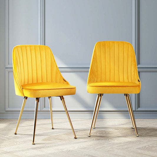Brynlee Set of 2 Dining Chairs Velvet Channel Tufted - Yellow