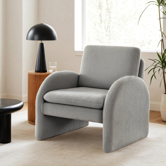 Mairead Armchair Accent Chair Lounge Tub Sofa Couch Curved Arm Seat Boucle - Grey