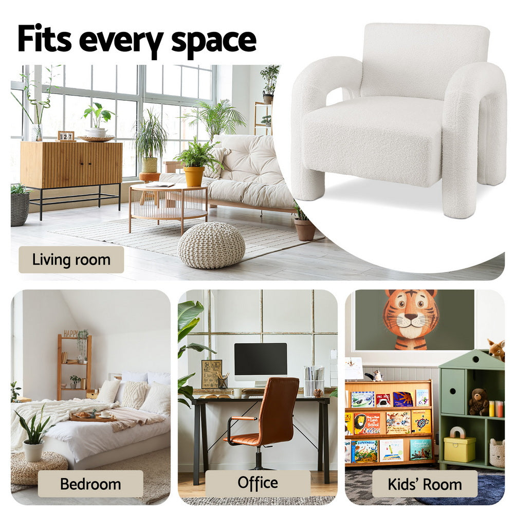 Moriah Armchair Accent Chair Lounge Sofa Couch Curved Seat Boucle - White