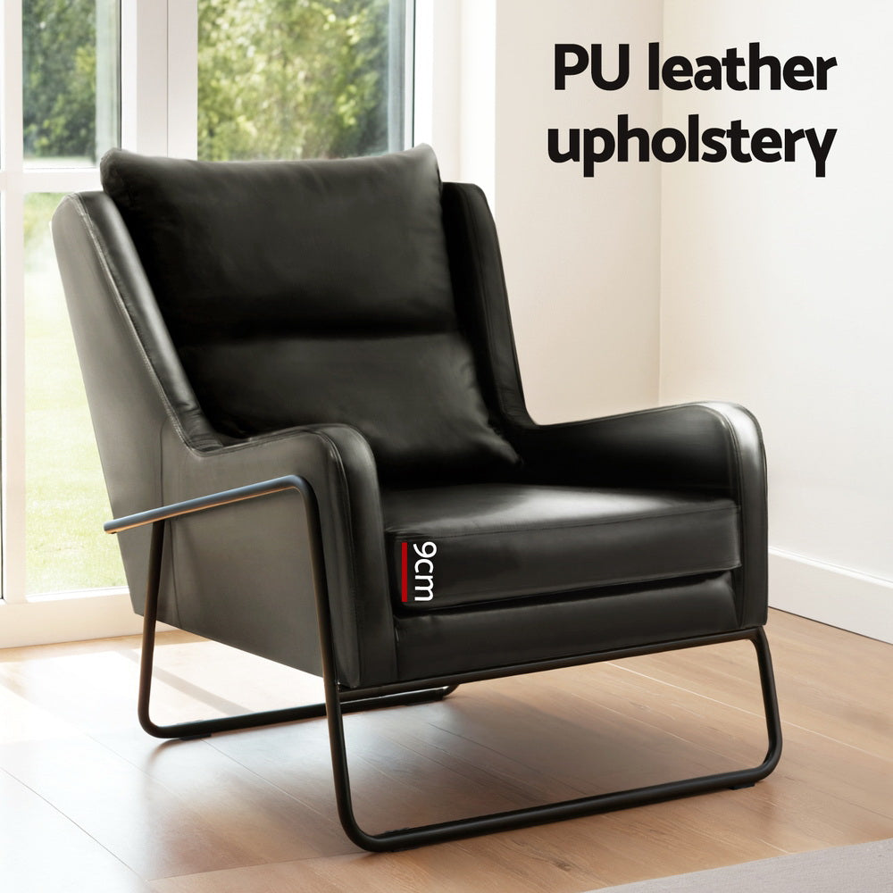 Milly Armchair Accent Chair PU Leather Wingback - Black
