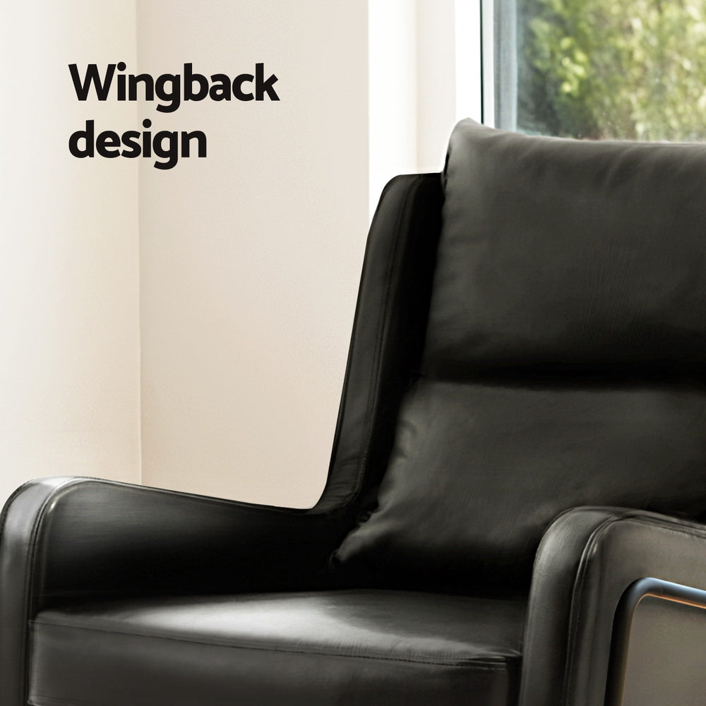 Milly Armchair Accent Chair PU Leather Wingback - Black