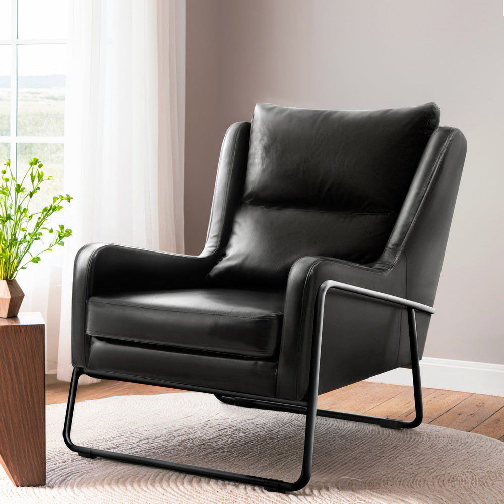 Milly Armchair Accent Chair PU Leather Wingback - Black