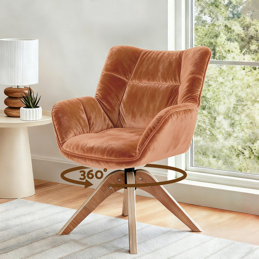 Maren Swivel Chair Armchair Nursing Velvet - Brown