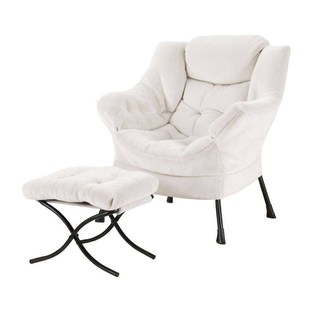 Maudie Armchair Accent Chair Ottoman Lounge Footrest Velvet - White