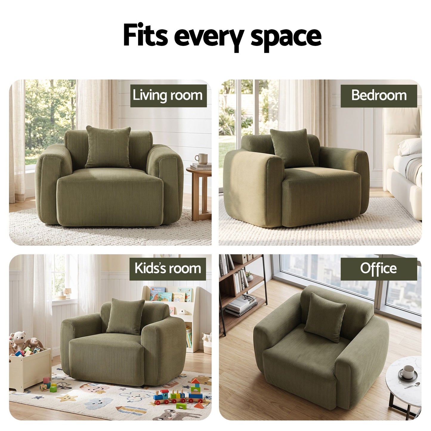 Meyburn Compressed Armchair Sofa with Cushion Corduroy - Green