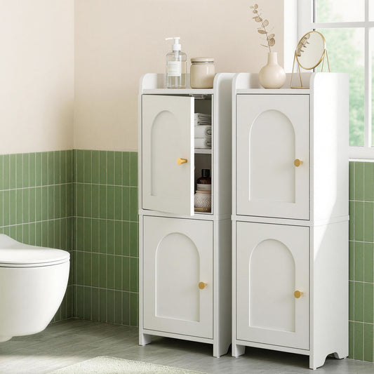 Set of 2 Bathroom Storage Cabinet 2-Tier Slim Toilet Organizer Adjustable White