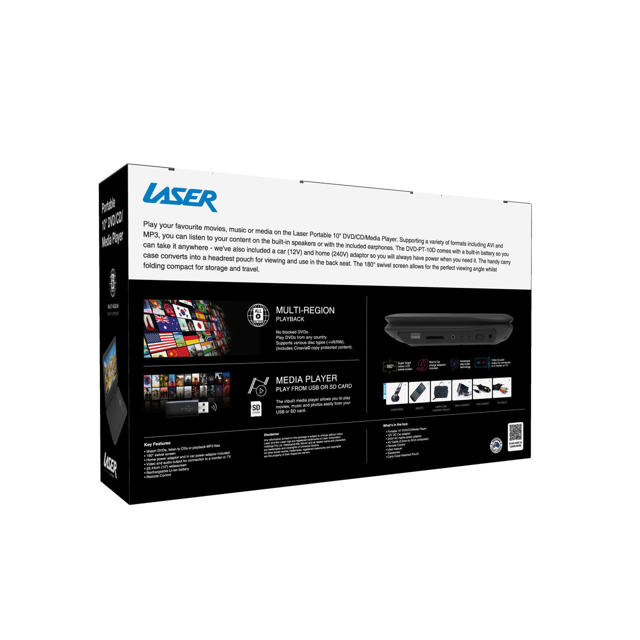 Laser 10 Inch Portable DVD Player with Anti-Skip Technology