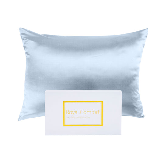 Twin Pack Royal Comfort Mulberry Soft Silk Hypoallergenic Pillowcase - Soft Blue