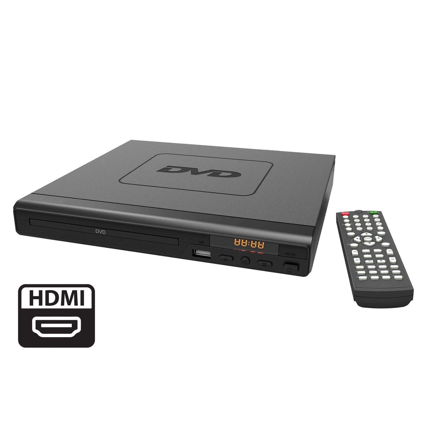 HDMI DVD Player with Remote Control, Compact Size, 8 Languages - Black