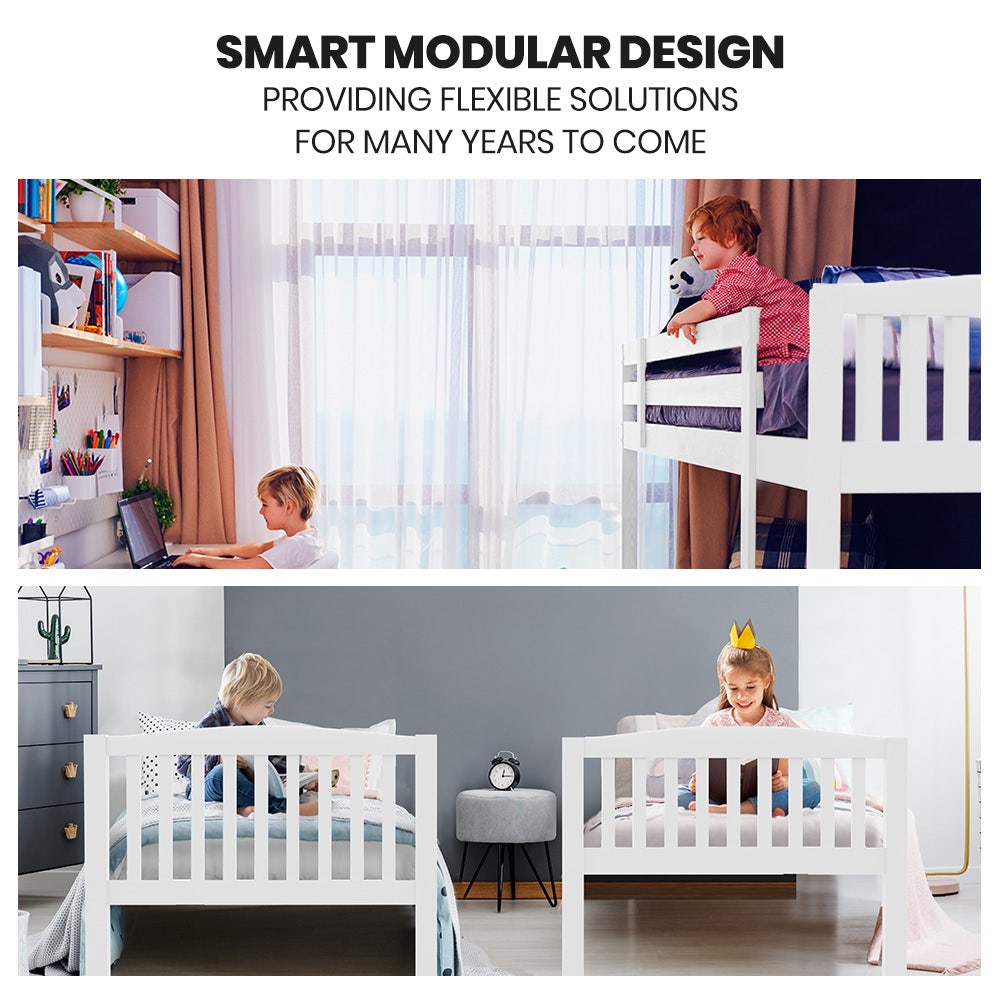 Maia Modular Slumber Wooden Kids Bunk Bed Frame - White Single