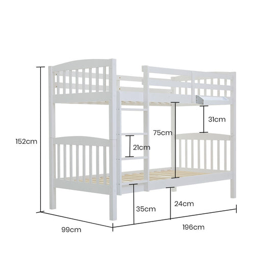 Maia Modular Slumber Wooden Kids Bunk Bed Frame - White Single