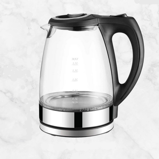 1.7L Electric Glass Kettle LED Blue Light 360 Automatic Cordless Water Boiling Jug
