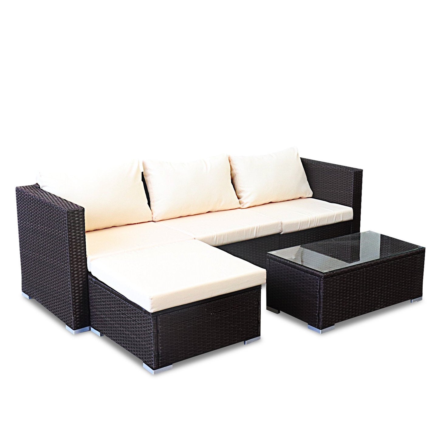 Sonny 4-Seater Modular Lounge Set PE Rattan 5-Piece Outdoor Sofa - Brown