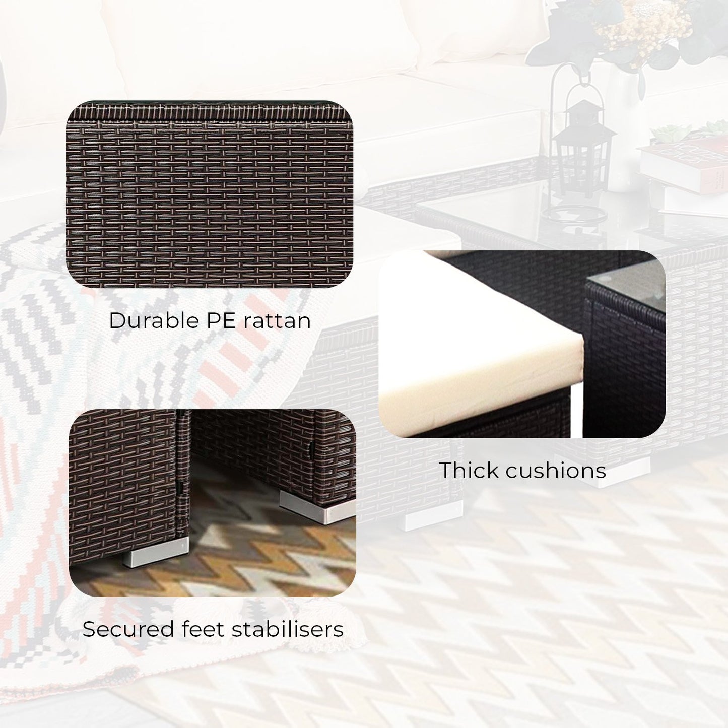 Sonny 4-Seater Modular Lounge Set PE Rattan 5-Piece Outdoor Sofa - Brown