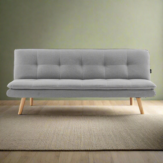 Matilda 3-Seater Linen Futon Sofa Bed Lounge - Light Grey